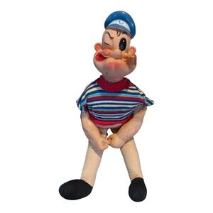 Vintage Popeye Character Doll Sailor Blue‎ Hat Striped Shirt Anchor Tattoo 22"